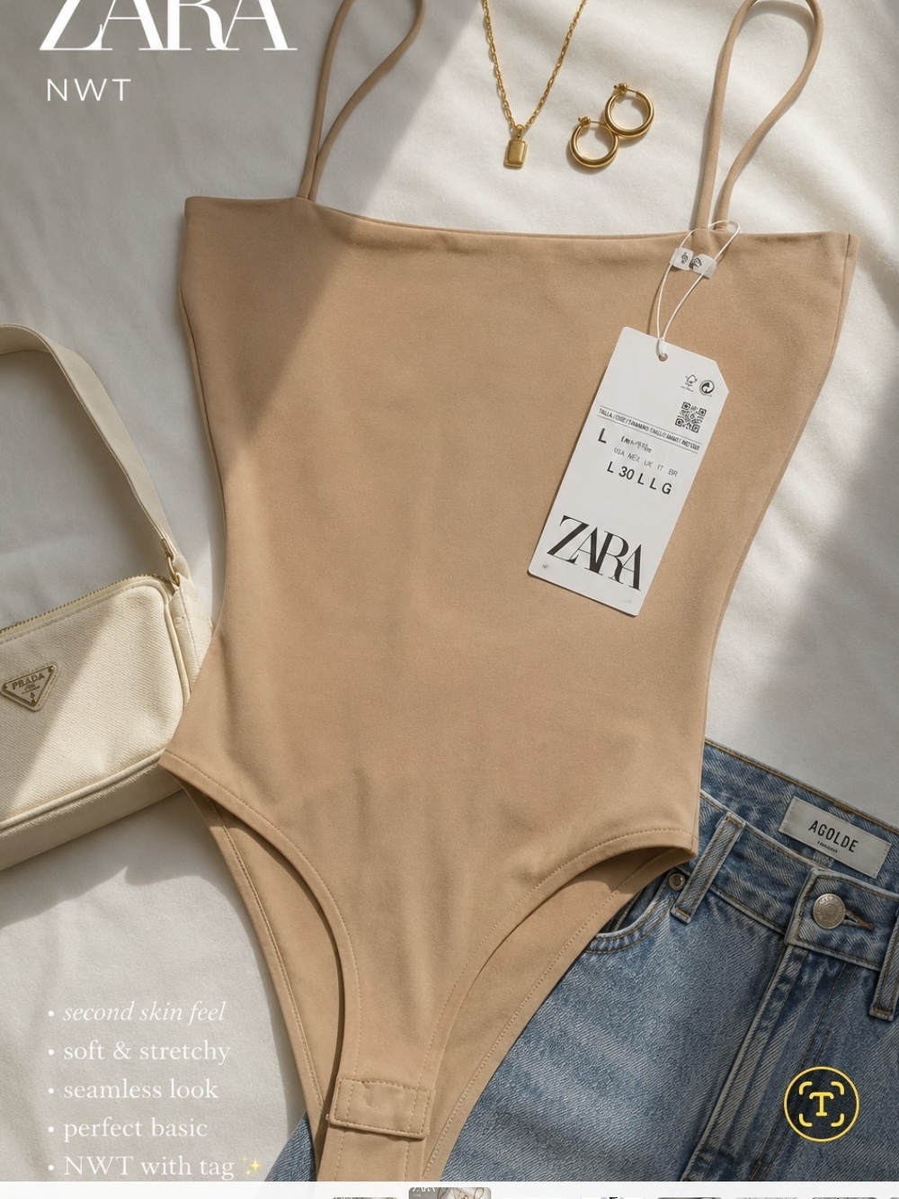 NWT Zara Nude Second Skin Bodysuit Size Large